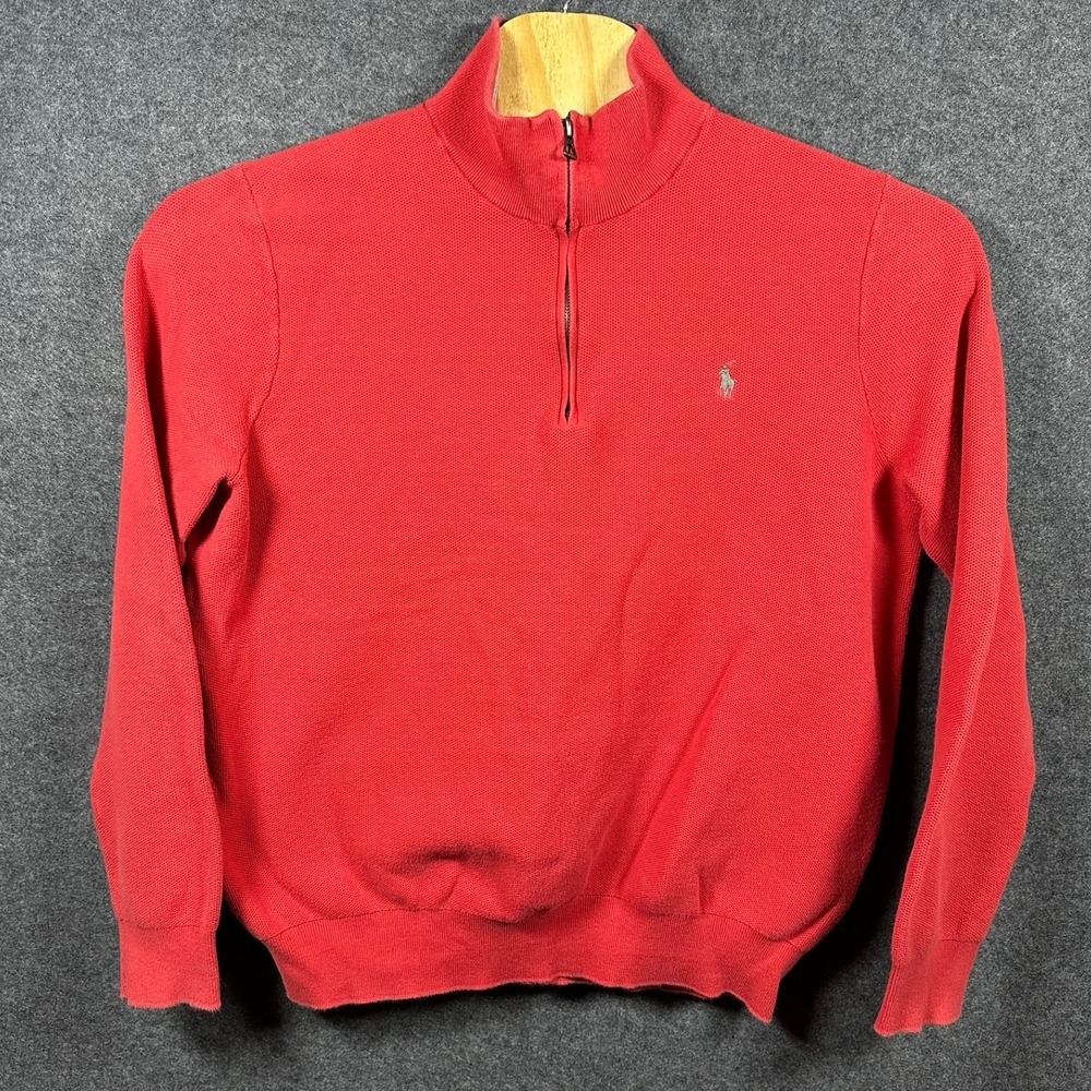Polo Ralph Lauren Mens XLT Coral Quarter Zip‎ Sweater Faded Logo Embroidered